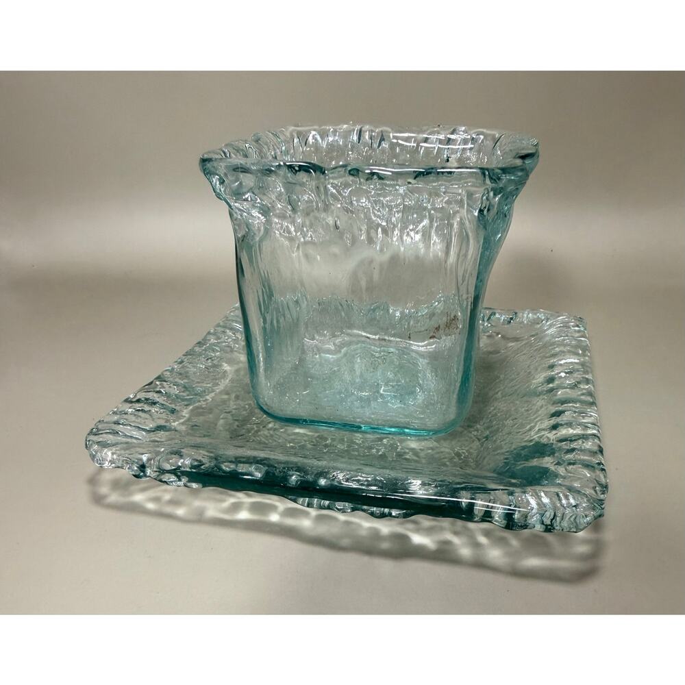 vintage square glass dish/tray heavily textured,”Ice Glass” Park Hill Collection